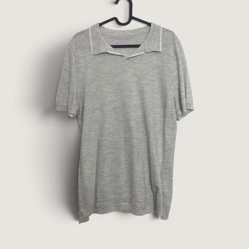 Patrick Assaraf Merino Wool Blend Polo Shirt Grey Medium